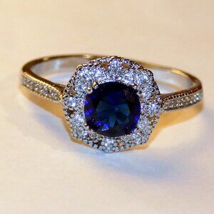 925 Sterling Silver Blue Sapphire Cubic Zirconia Ring